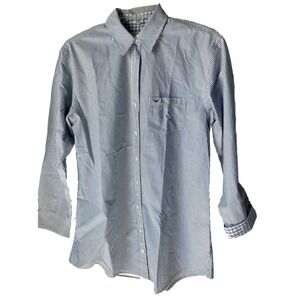 Hollister Womens M Blue Striped Button Up Collared Long Sleeve Logo Preppy